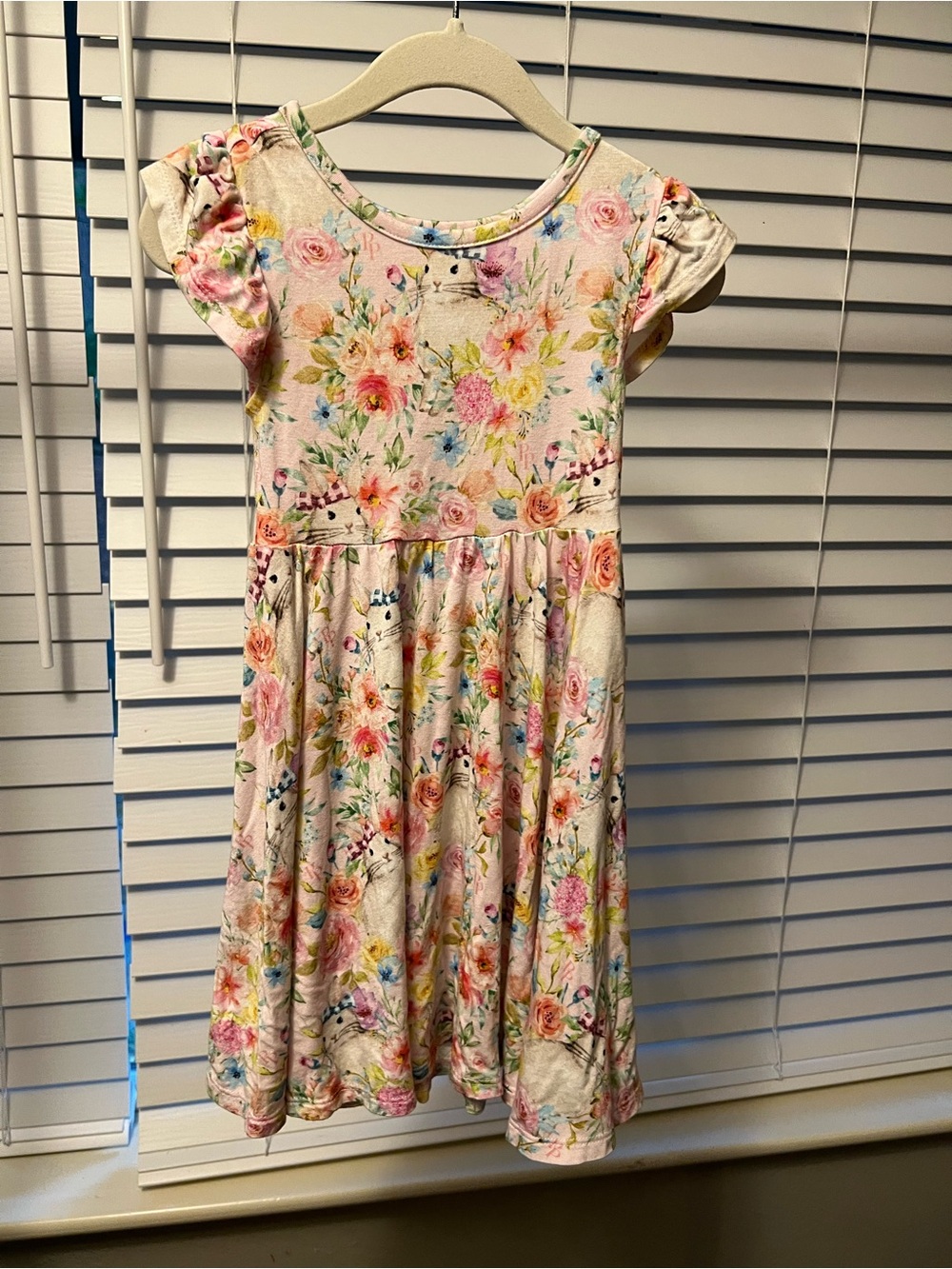 Posh Peanut Cream Dress with Pink, Yellow and Blue Floral Print